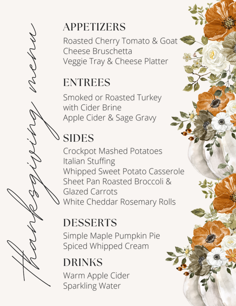 Thanksgiving menu printable 